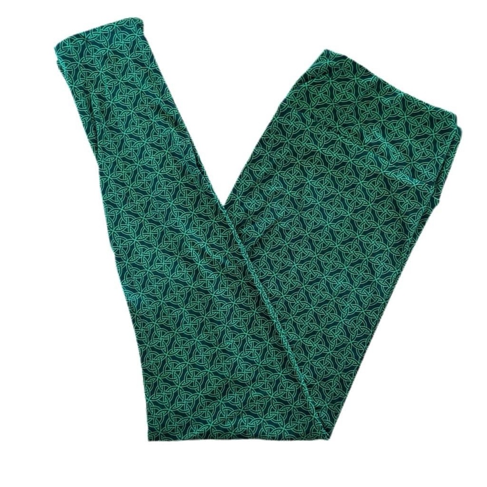 Adult Leggings - Green Geometric Celtic